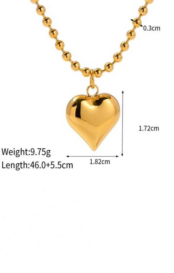 18K STAINLESS STEEL TARNISH FREE HEART NECKLACE