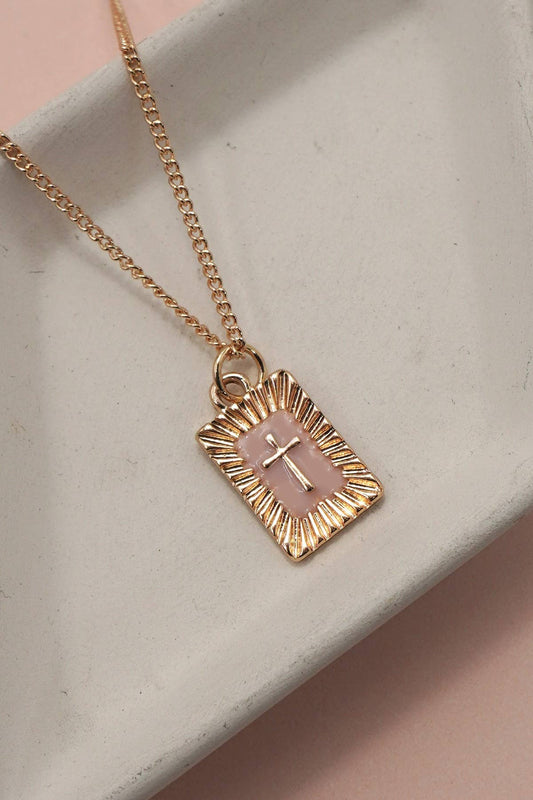 SUNBURST SQUARE CROSS PENDANT NECKLACE