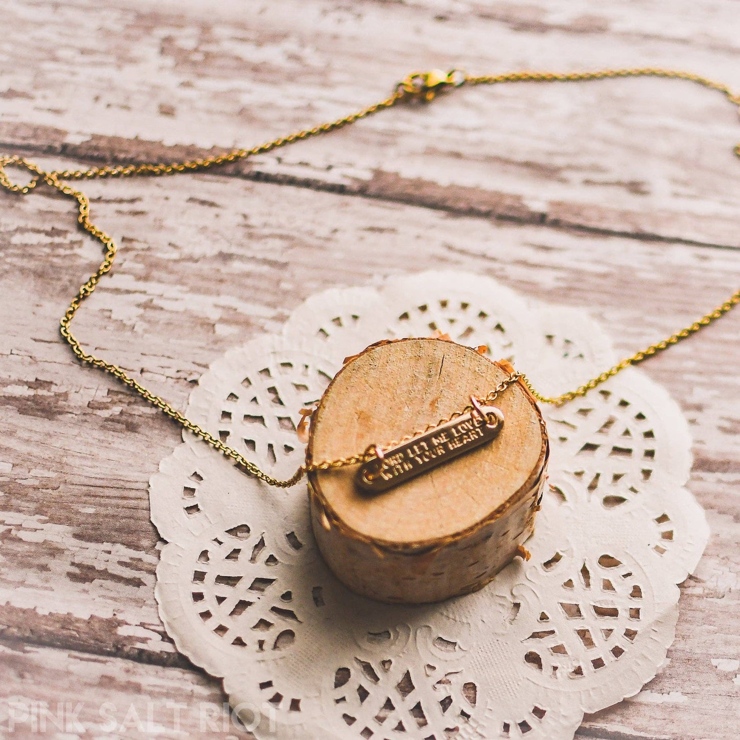 Pink Salt Riot - Love with God’s Heart Gold Bar Necklace