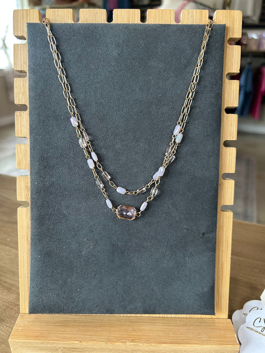 Chunky Gem Double Chain Necklace