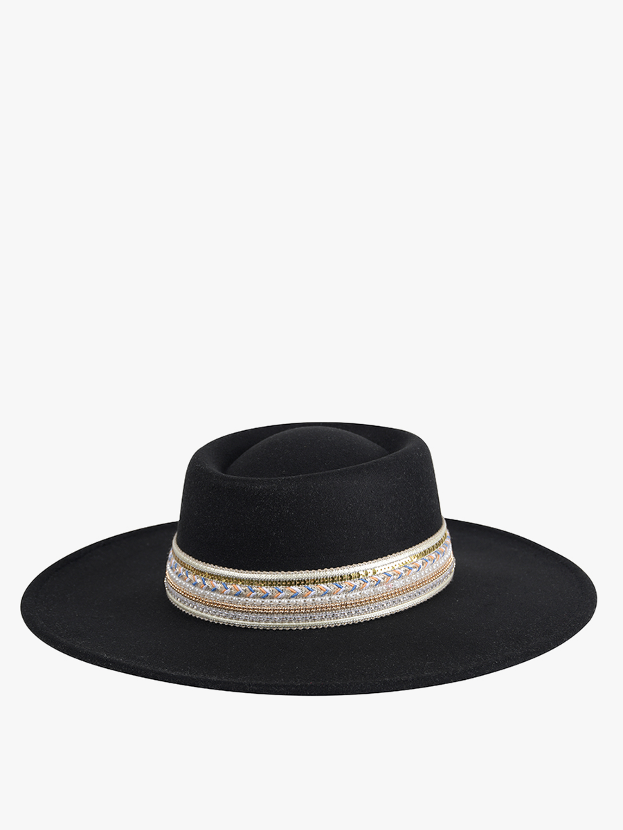 Multi Trim Wide Brim Fedora