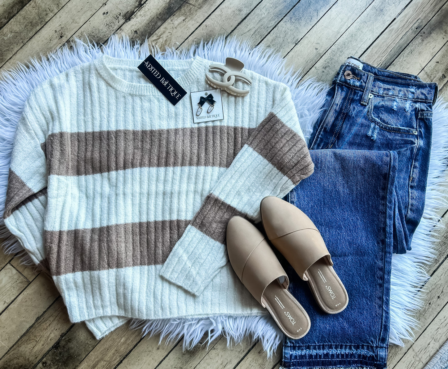 Long Sleeve Round Neck Stripe Sweater