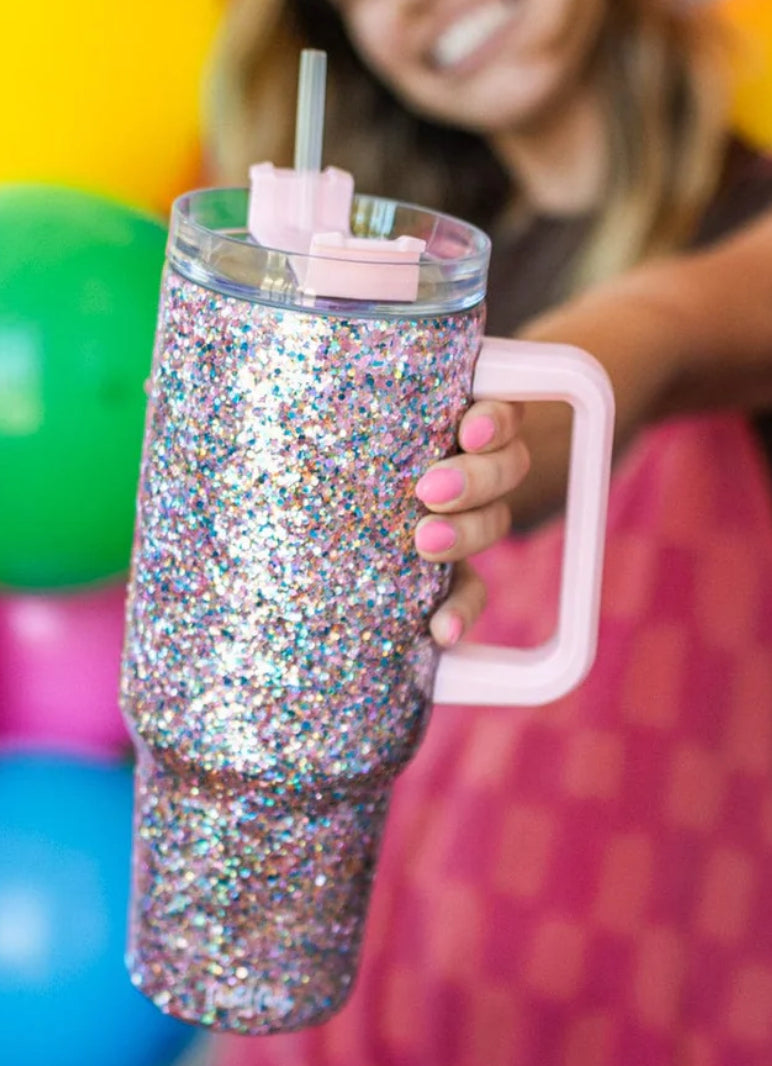 Glitter Stainless Steel Insulated Oversized Sipper Tumbler with Straw