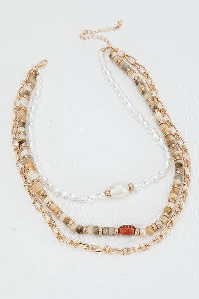 STUNNING MULTI LAYER BEAD PEARL NECKLACE