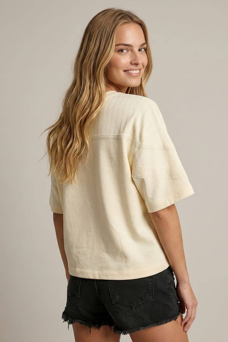 LACE TRIM DETAIL SHORT SLEEVE TOP