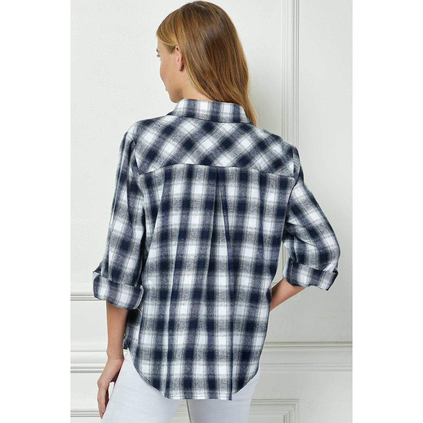 PLAID FLANNEL ROLL SLEEVES COLLAR NECK SHIRTS