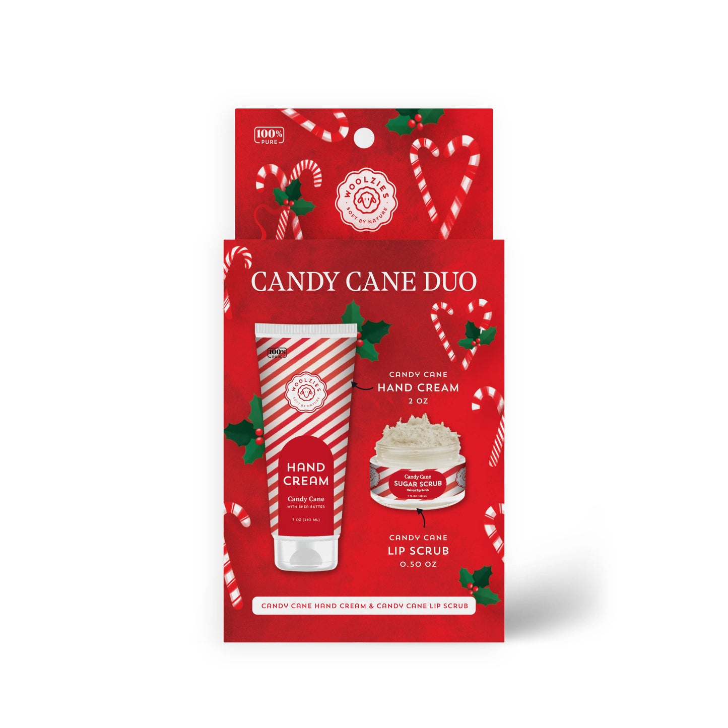 Woolzies - Candy Cane Duo - Hand Cream & Lip Scrub Duo – Holiday Set