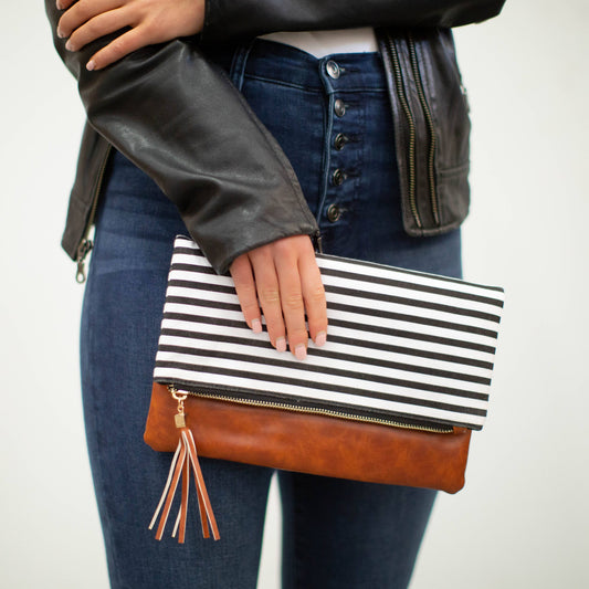 FoldOver Clutch Classic Black/White stripe
