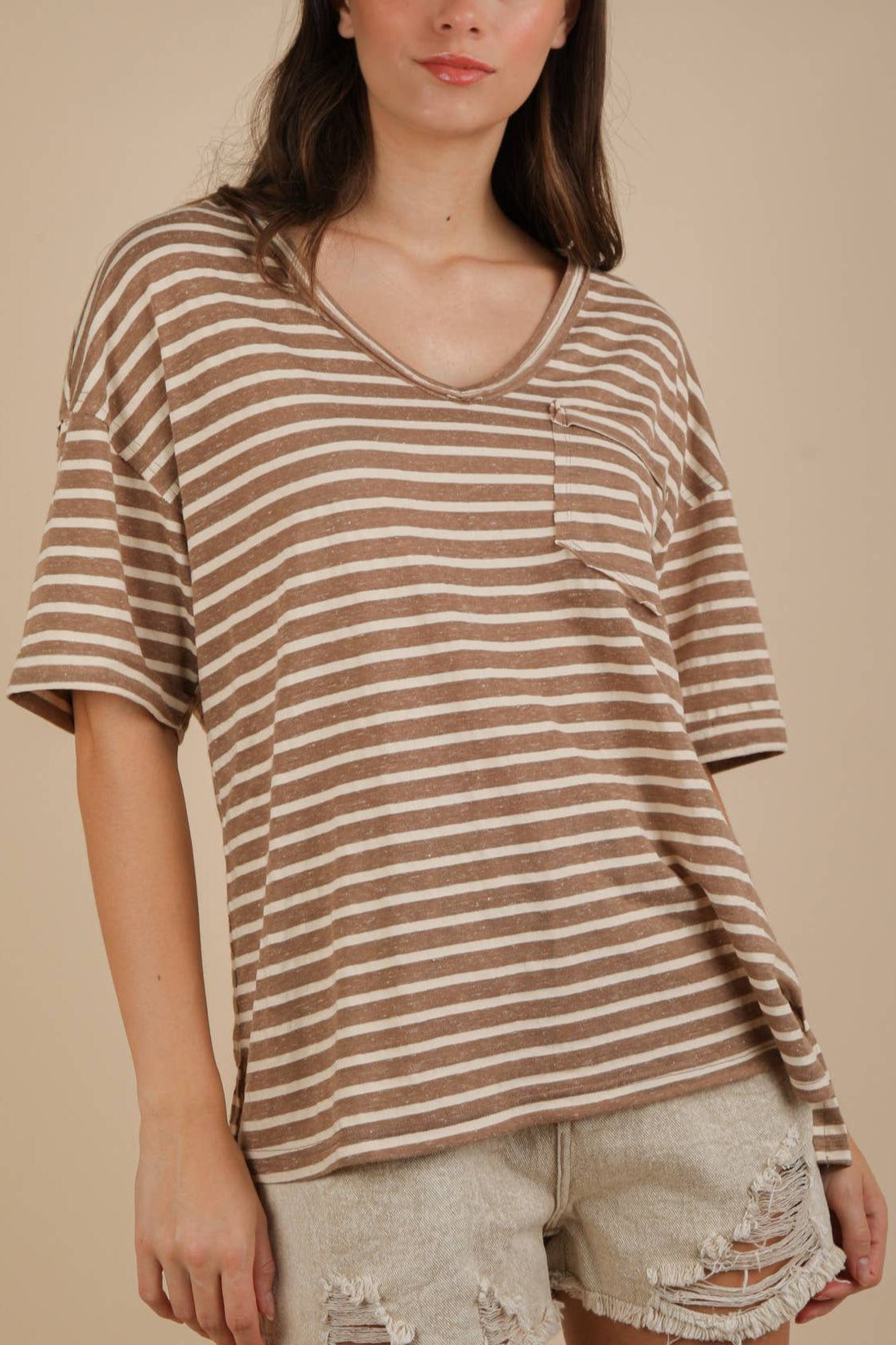 Oversized Stripe Casual V-Neck Knit Top