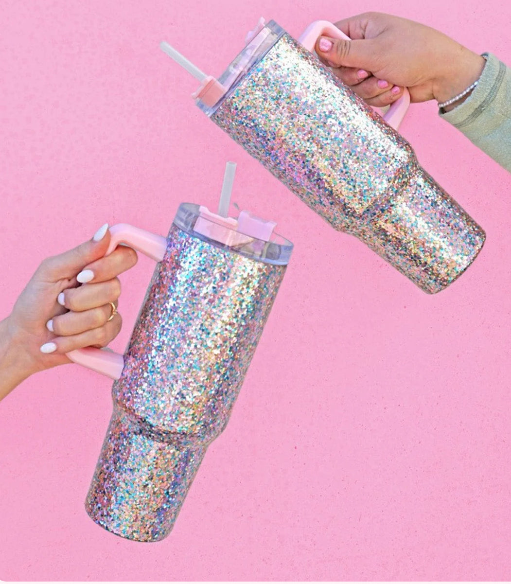 Glitter Stainless Steel Insulated Oversized Sipper Tumbler with Straw