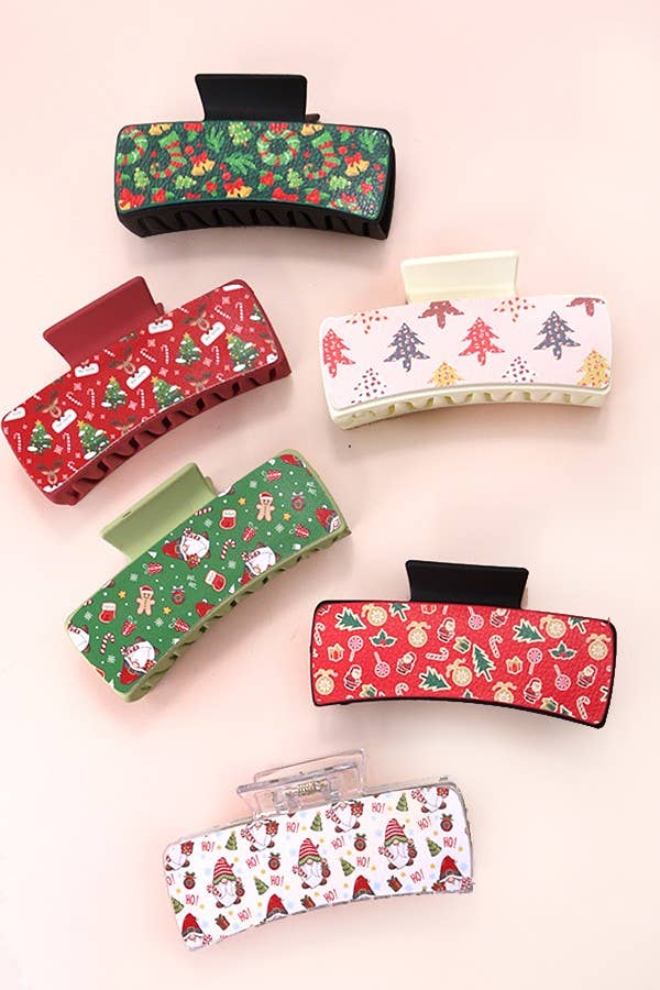 FAUX LEATHER CHRISTMAS HOLIDAY HAIR CLAW PIN