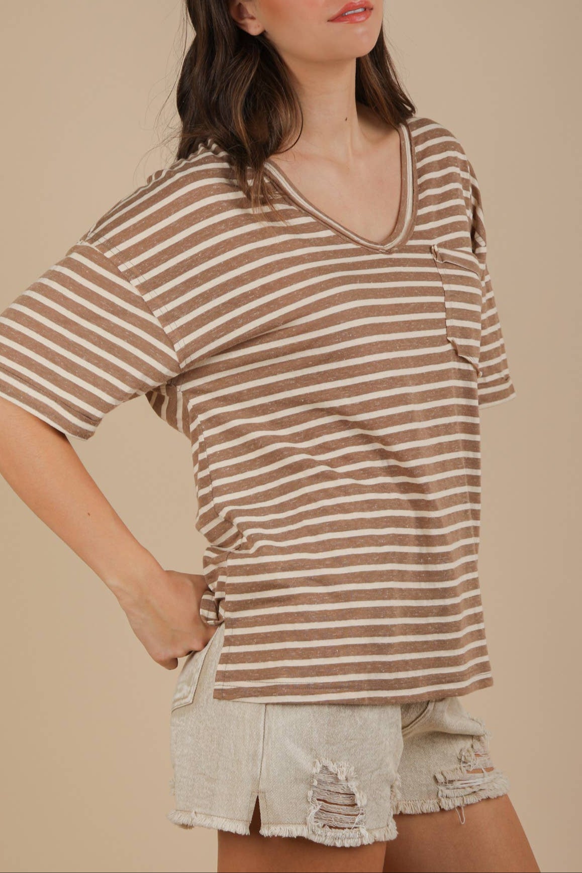 Oversized Stripe Casual V-Neck Knit Top