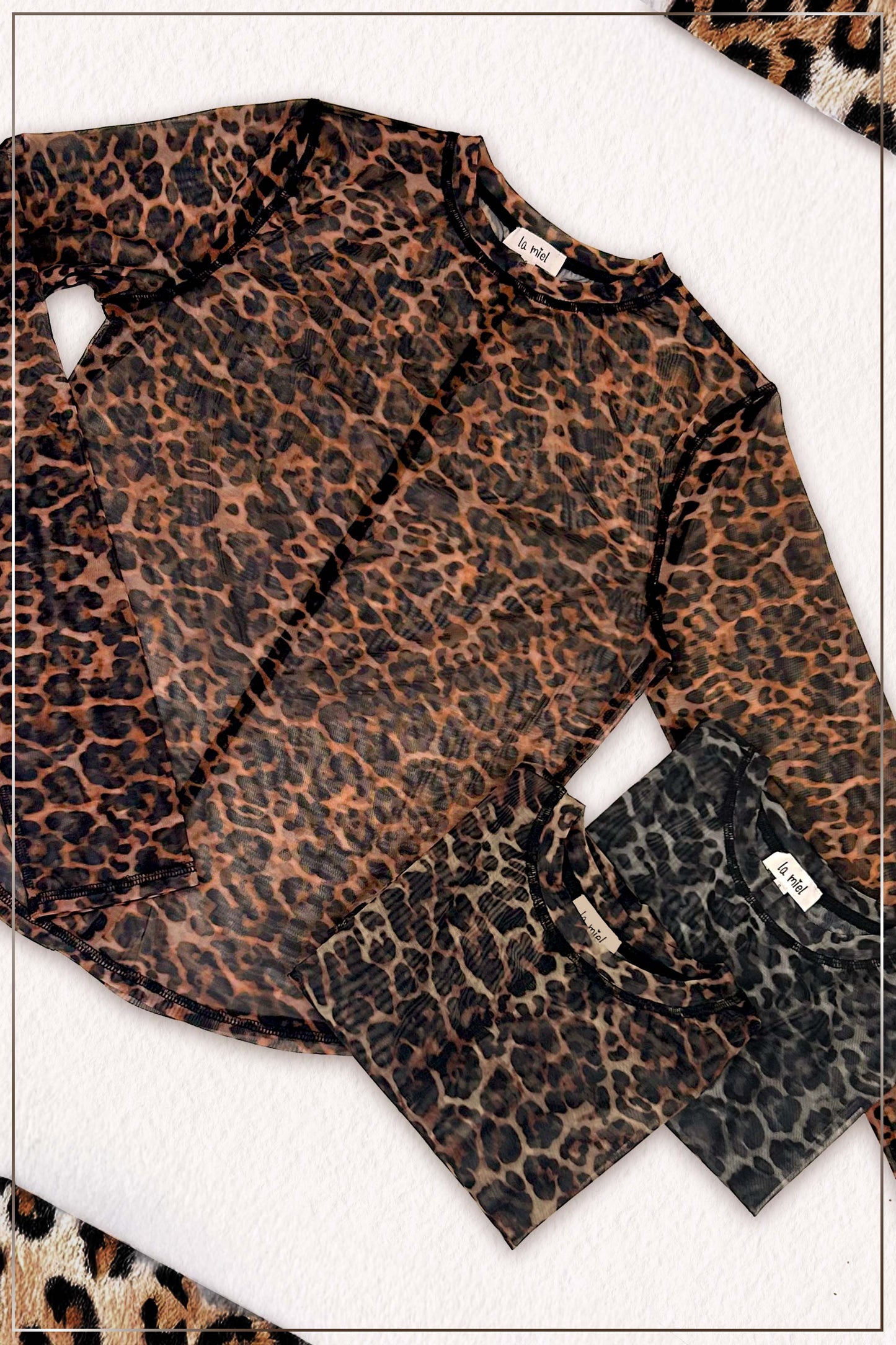 Semi Sheer Leopard Printed Long Sleeve Mesh Top