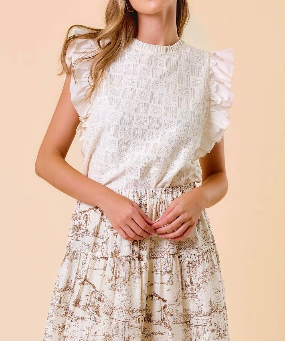 Ruffle Cap Sleeve Lace Top