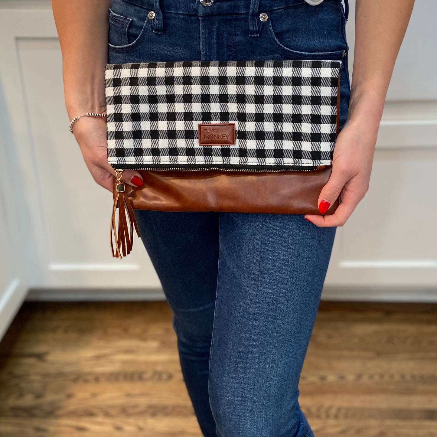 Fold Over Clutch-Buffalo, Brown Faux