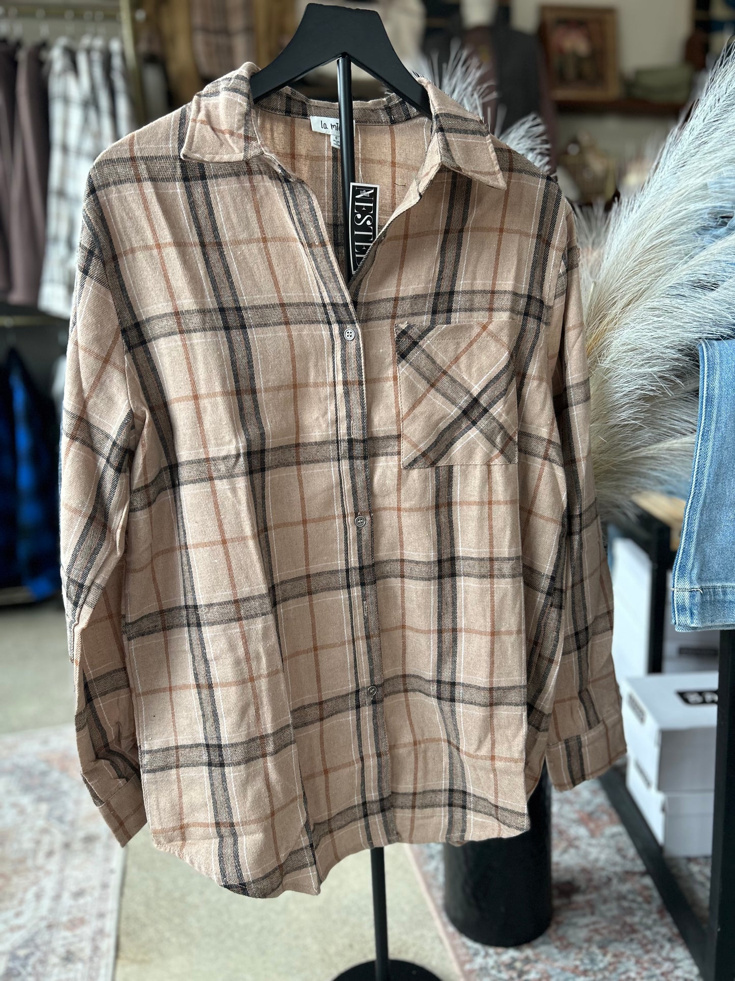 Loose Fit Button Down Plaid Shirt