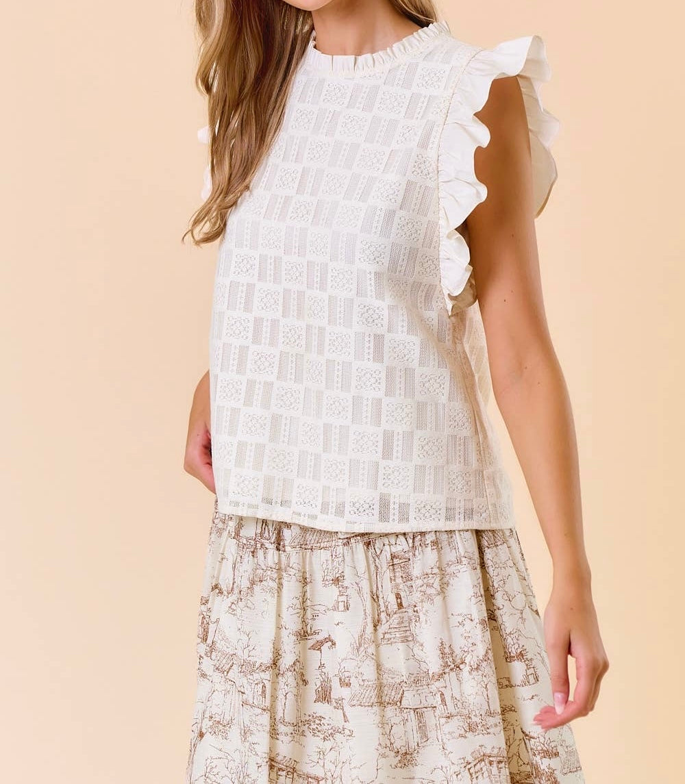 Ruffle Cap Sleeve Lace Top