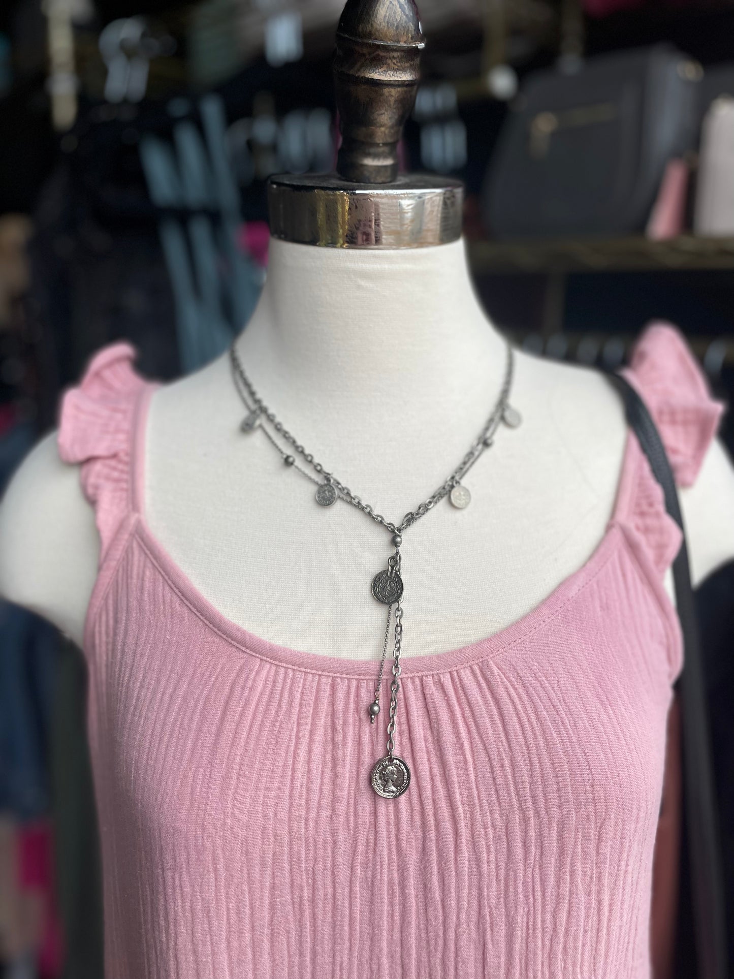 Silver Token Layered Necklace