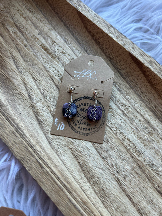 Wire Wrapped Charoite Earrings