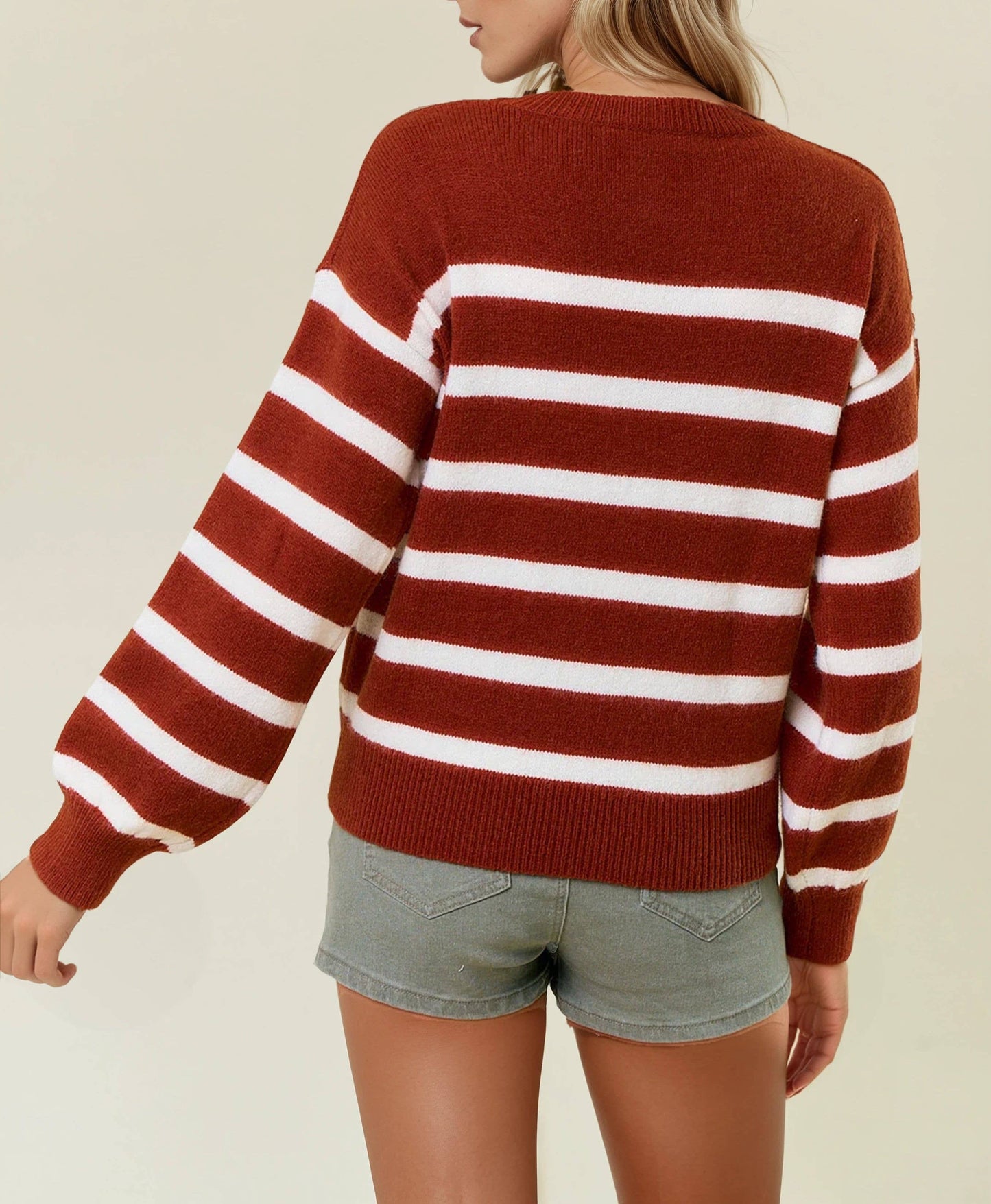 Long-Sleeve Crewneck Striped Knit Top