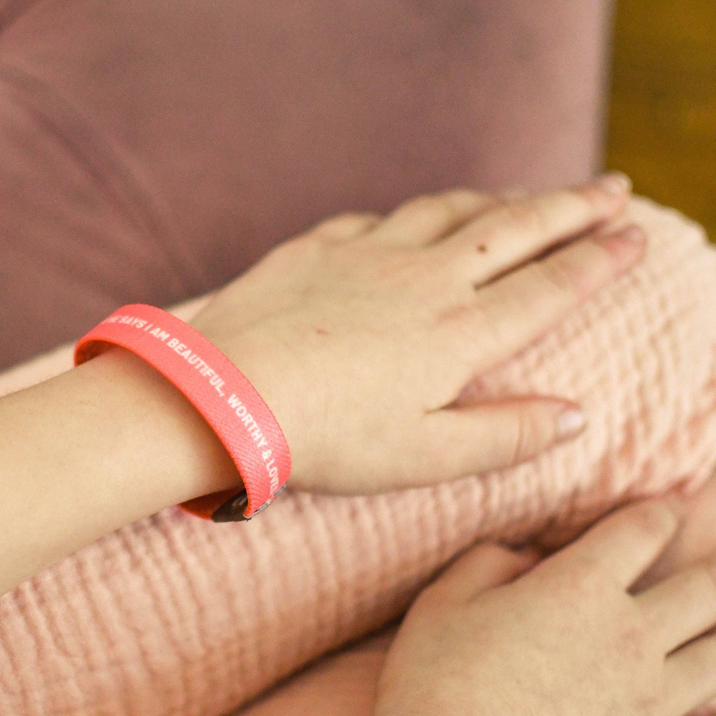 Pink Salt Riot - Beautiful Worthy & Loved Little Girl Pink Floral Wristband