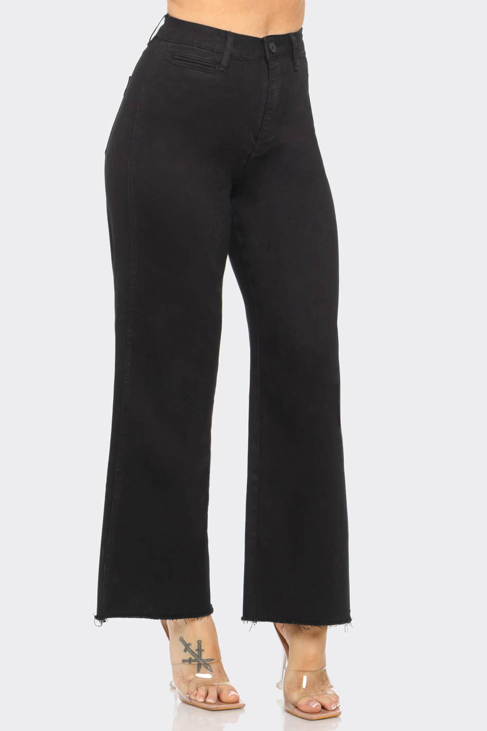 High Rise Raw Hem Wide Leg Jeans