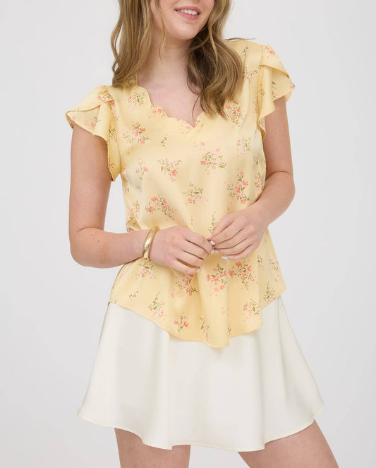Floral Scallop V-Neck Blouse