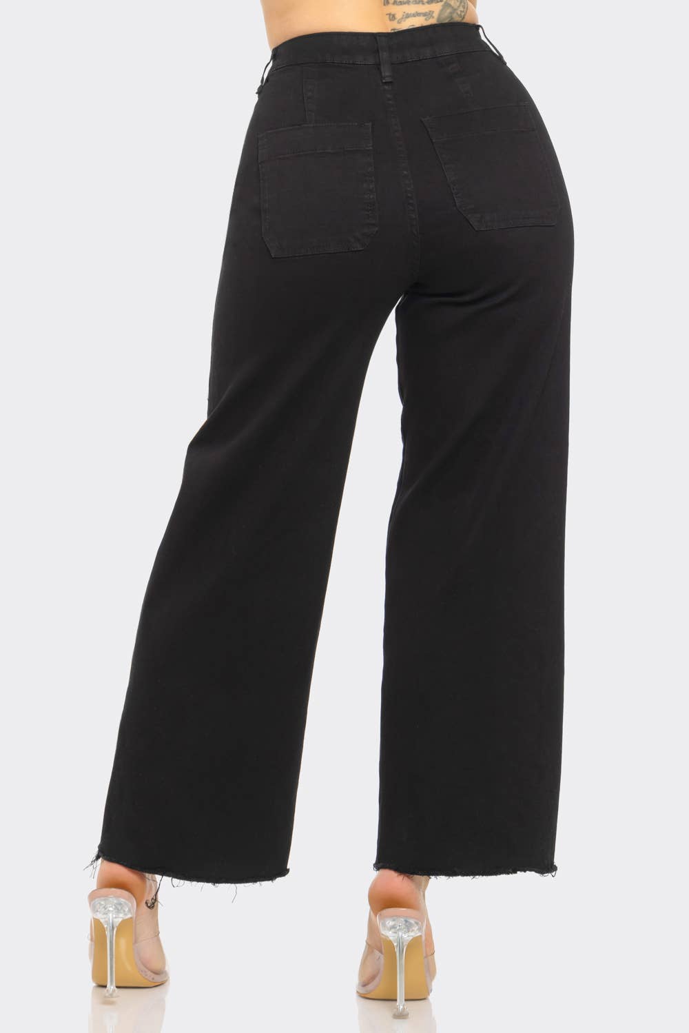 High Rise Raw Hem Wide Leg Jeans