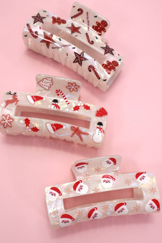 CHRISTMAS TREE SANTA HOLIDAY HAIR CLAW