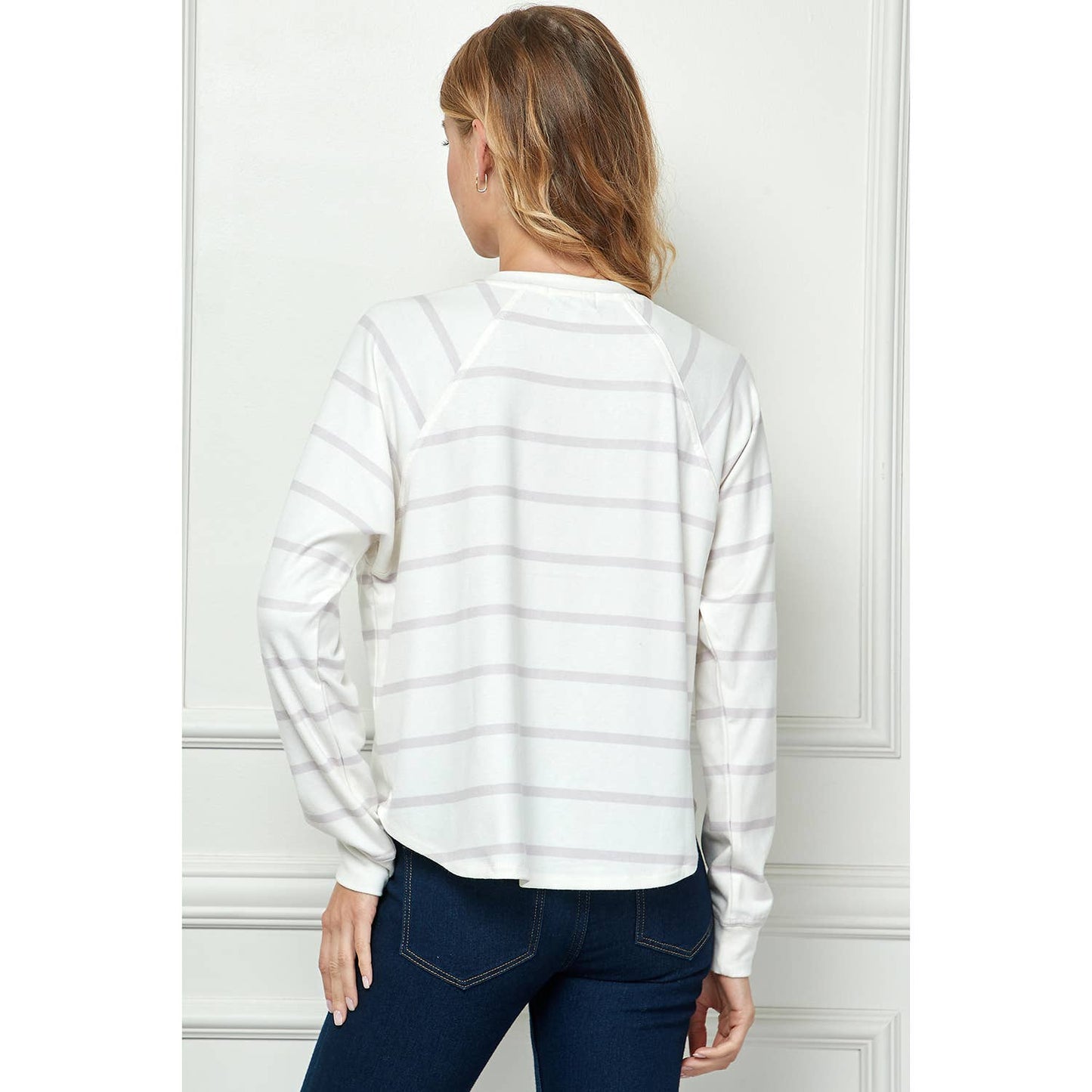 LONG SLEEVE STRIPED KNIT TOP WITH BUTTON KTP114536-E-SL