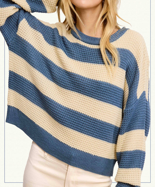Loose Fit Striped Round Neck Long Sleeve Sweater