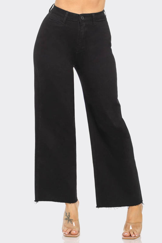 High Rise Raw Hem Wide Leg Jeans