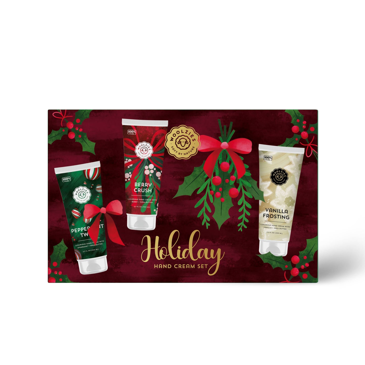 Woolzies - Holiday Hand Cream Trio | Shea Butter Gift Set Burgundy