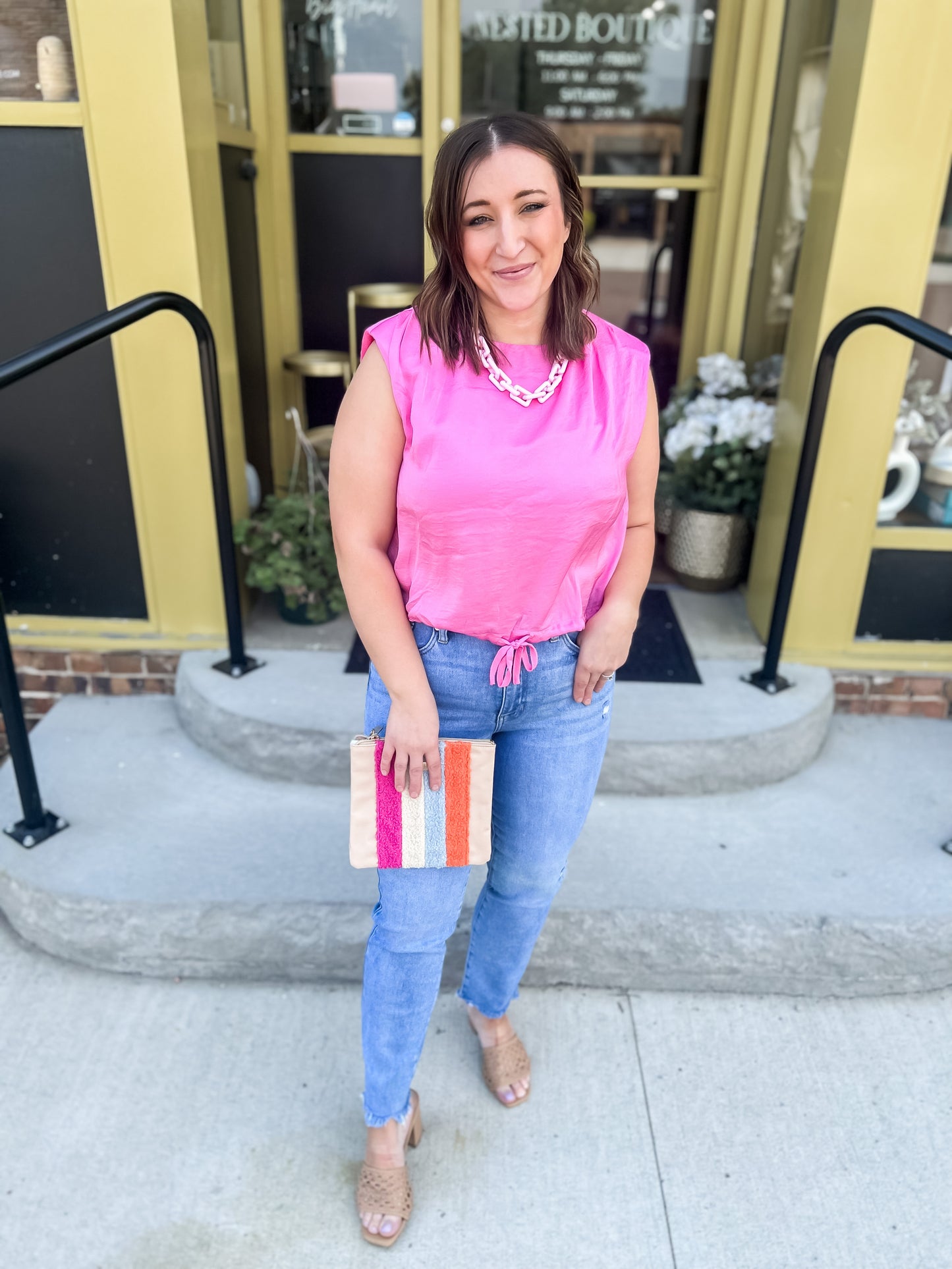 Shoulder Pad Satin Top