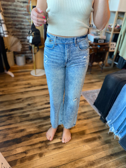 Sneak Peak-High Rise Straight Leg Jeans With Cross Over