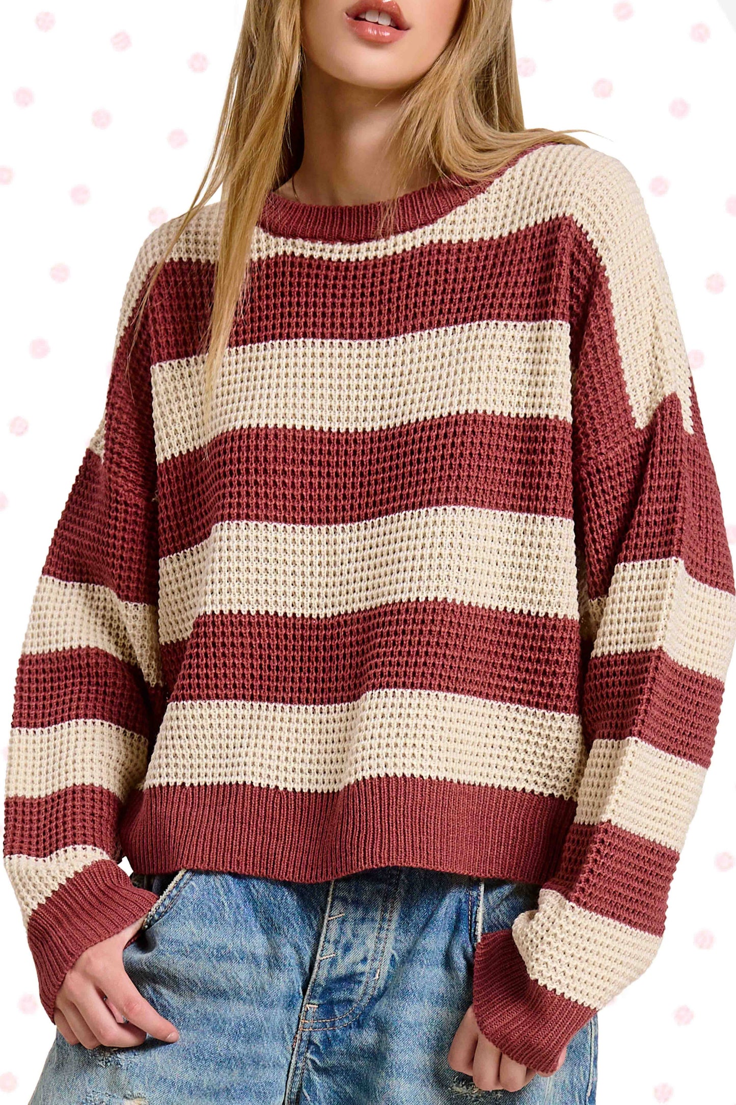 Loose Fit Striped Round Neck Long Sleeve Sweater