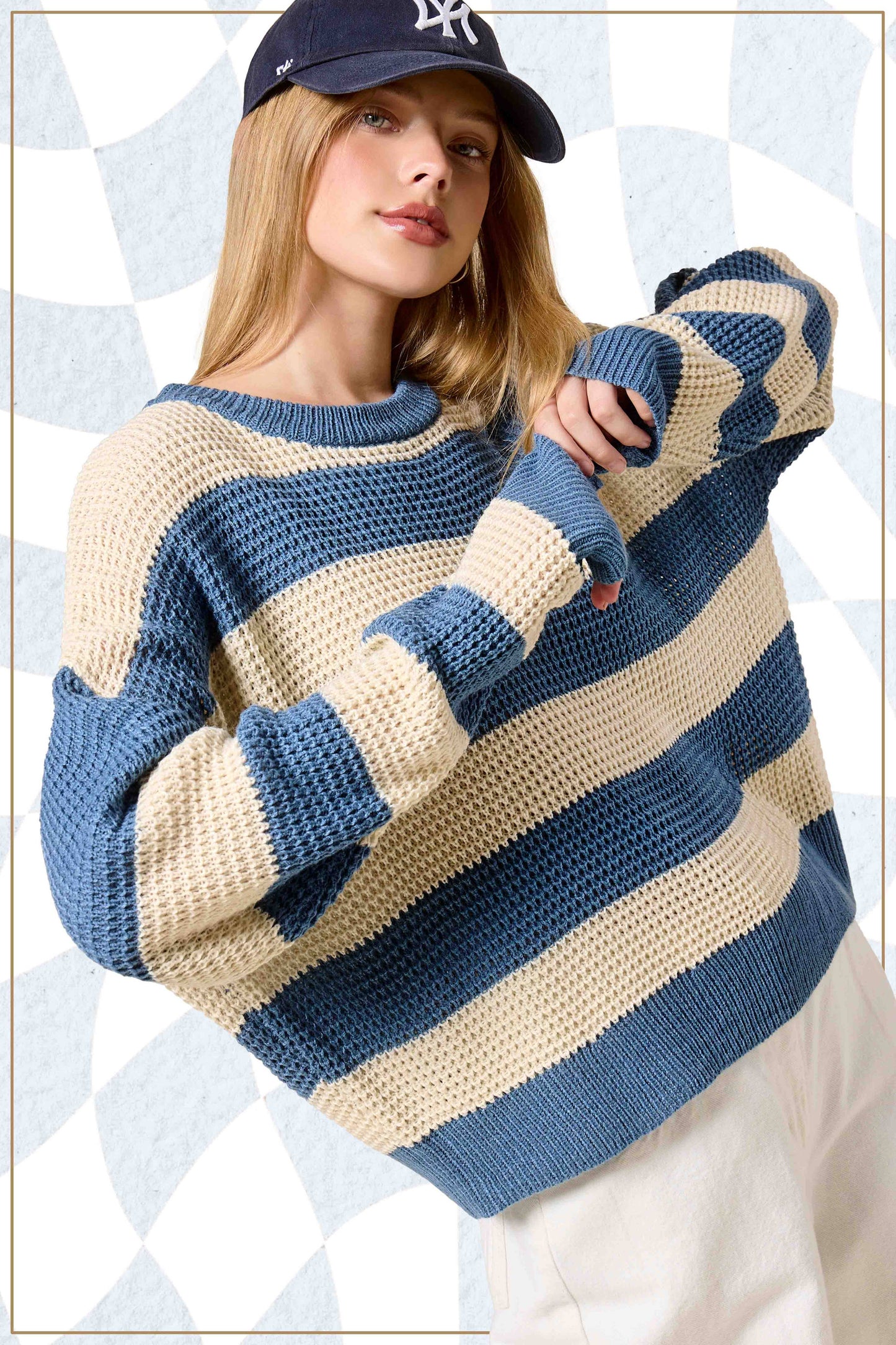 Loose Fit Striped Round Neck Long Sleeve Sweater