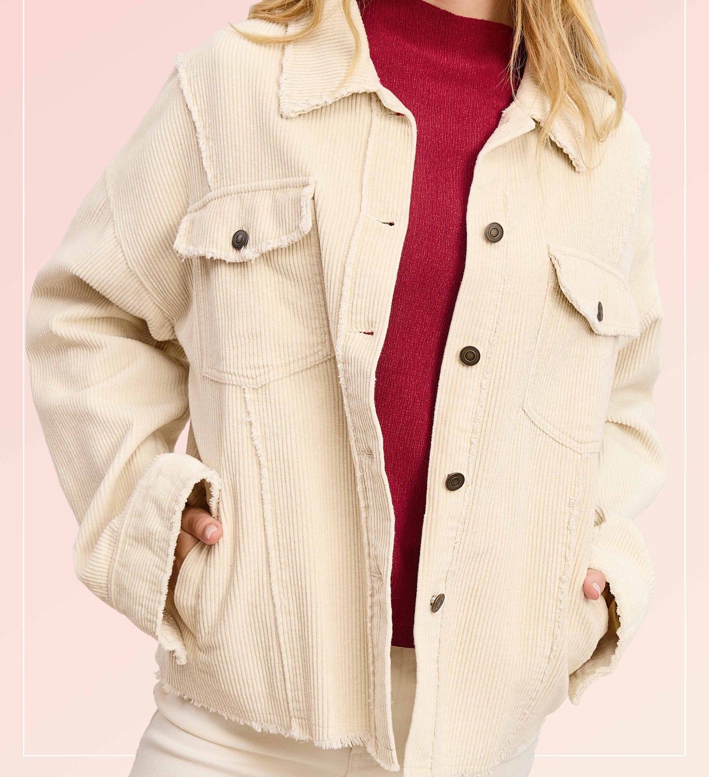 Washed Corduroy Oversized Button Down Jacket