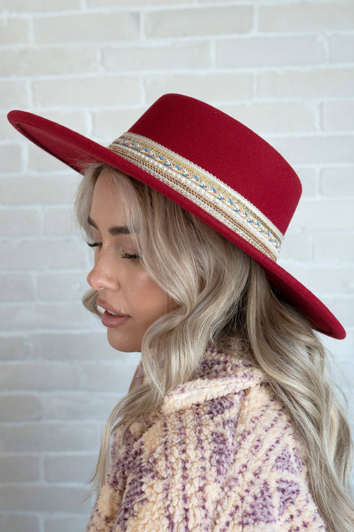 Multi Trim Wide Brim Fedora