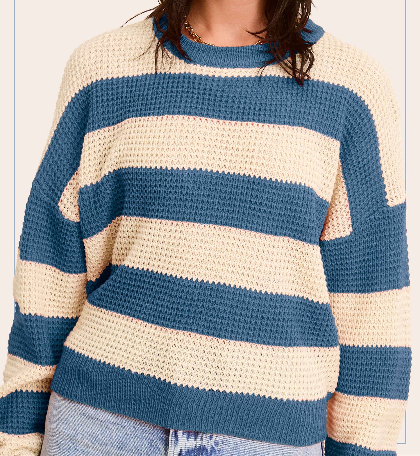 Loose Fit Striped Round Neck Long Sleeve Sweater