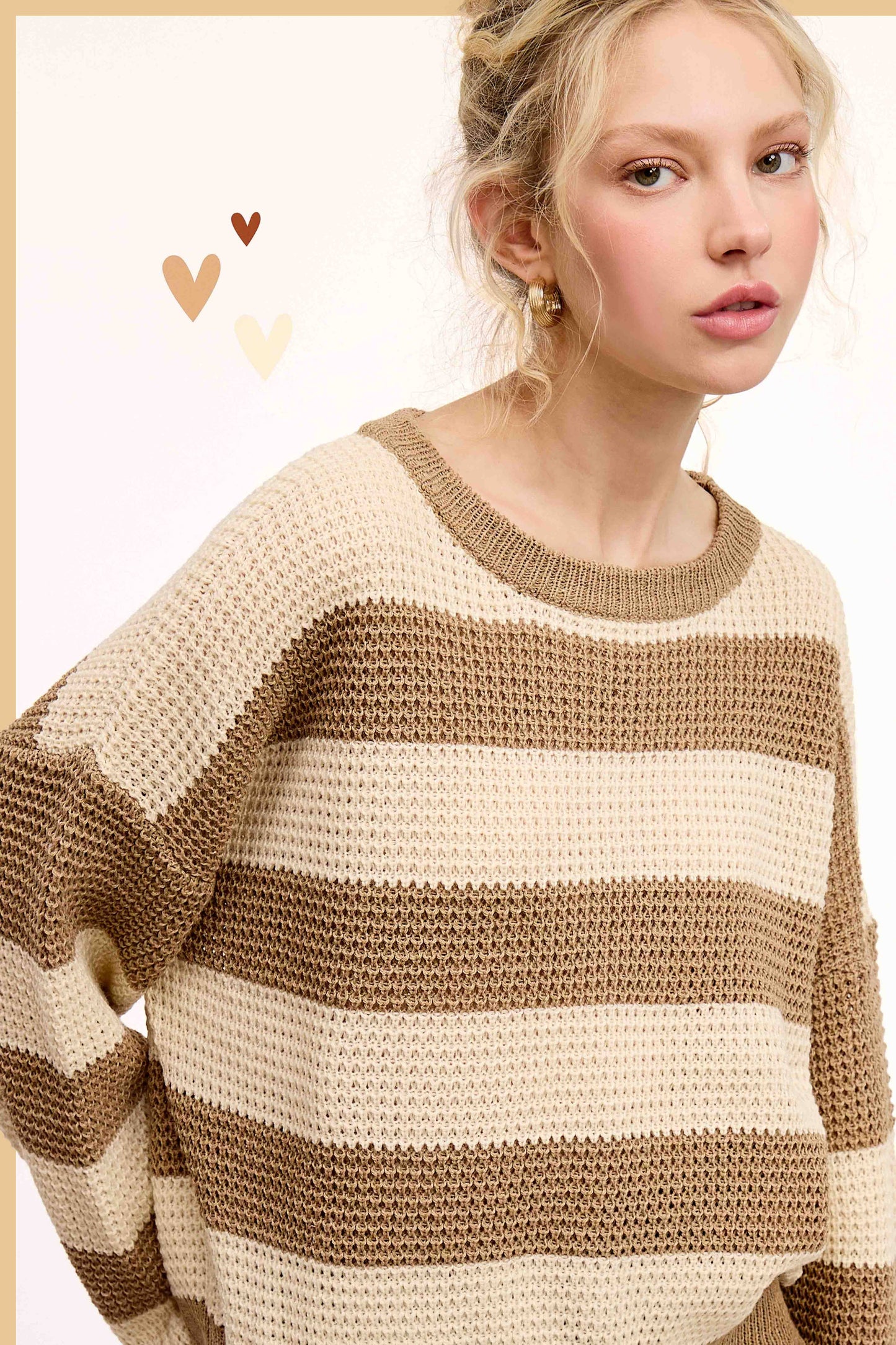 Loose Fit Striped Round Neck Long Sleeve Sweater