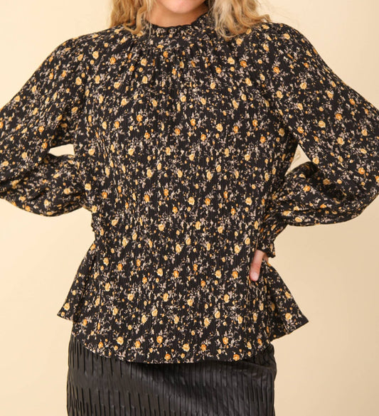 Ruffle High Neck Floral Printed Woven Blouse Top