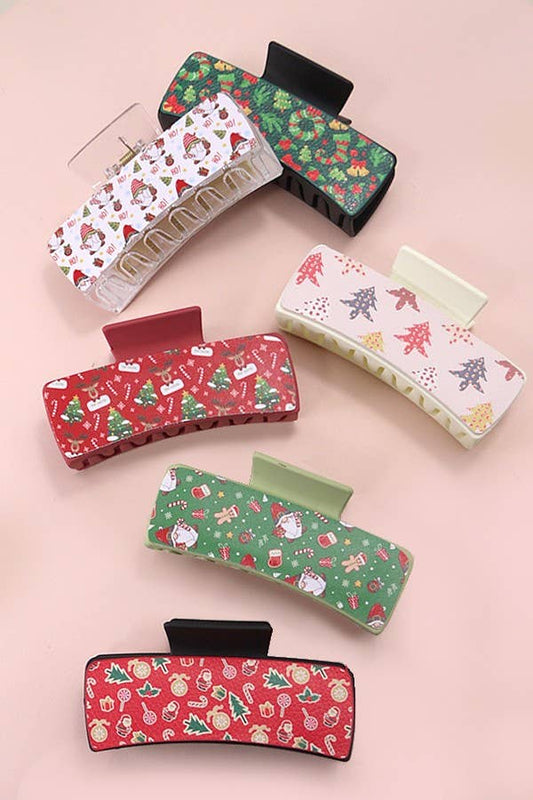 FAUX LEATHER CHRISTMAS HOLIDAY HAIR CLAW PIN
