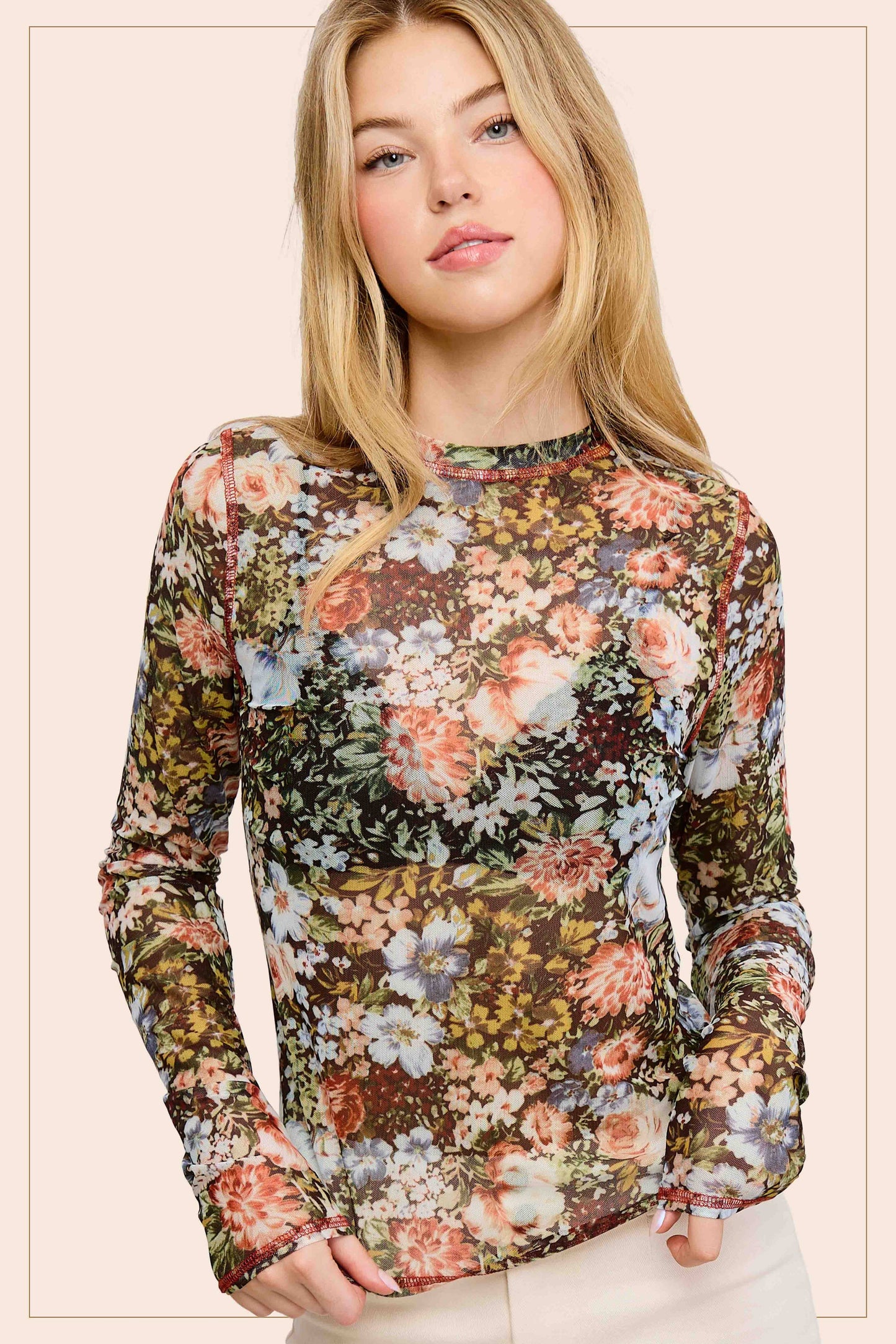 Semi Sheer Floral Mesh Layering Top