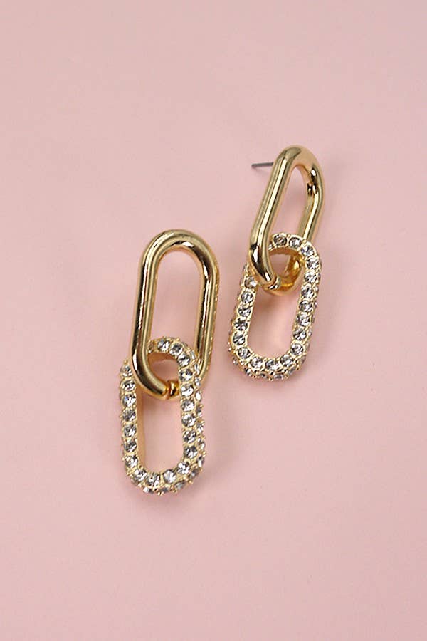 RHINESTONE DOUBLE LINK EARRINGS