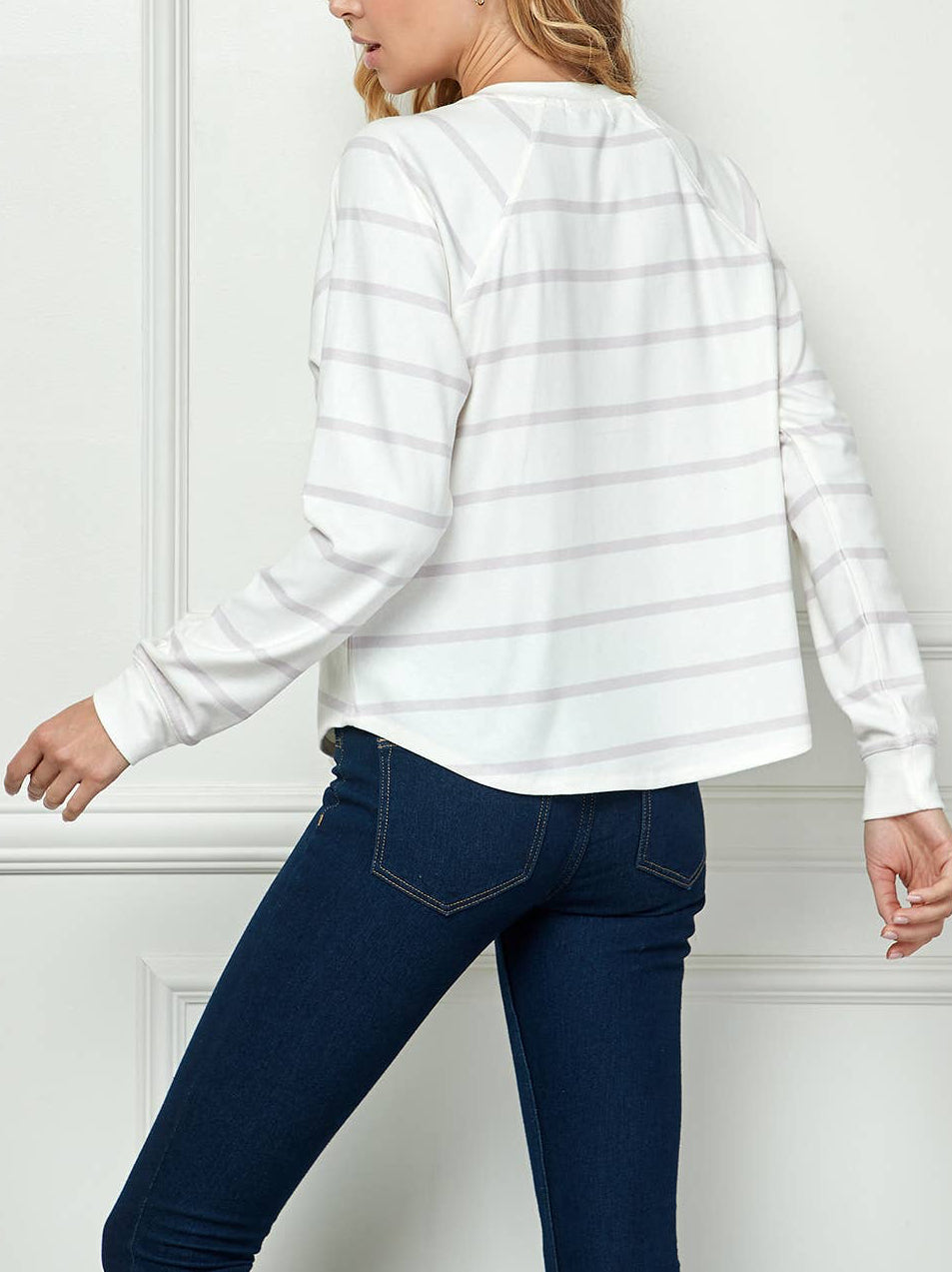 LONG SLEEVE STRIPED KNIT TOP WITH BUTTON KTP114536-E-SL