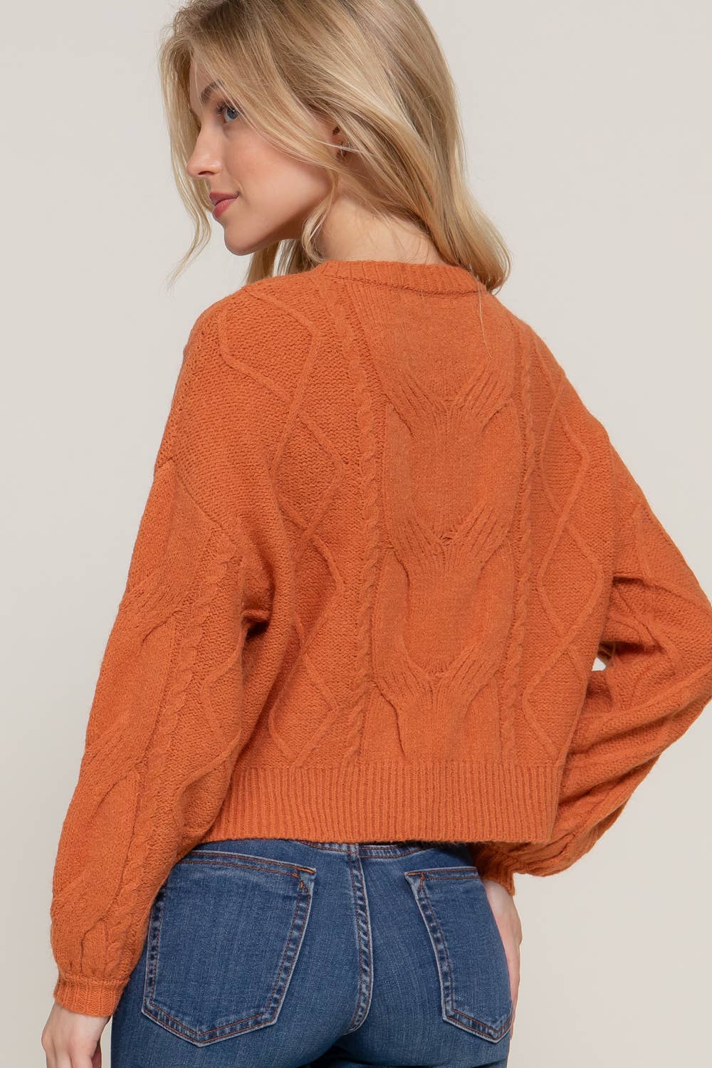 Crew Neck Cable Detail Sweater