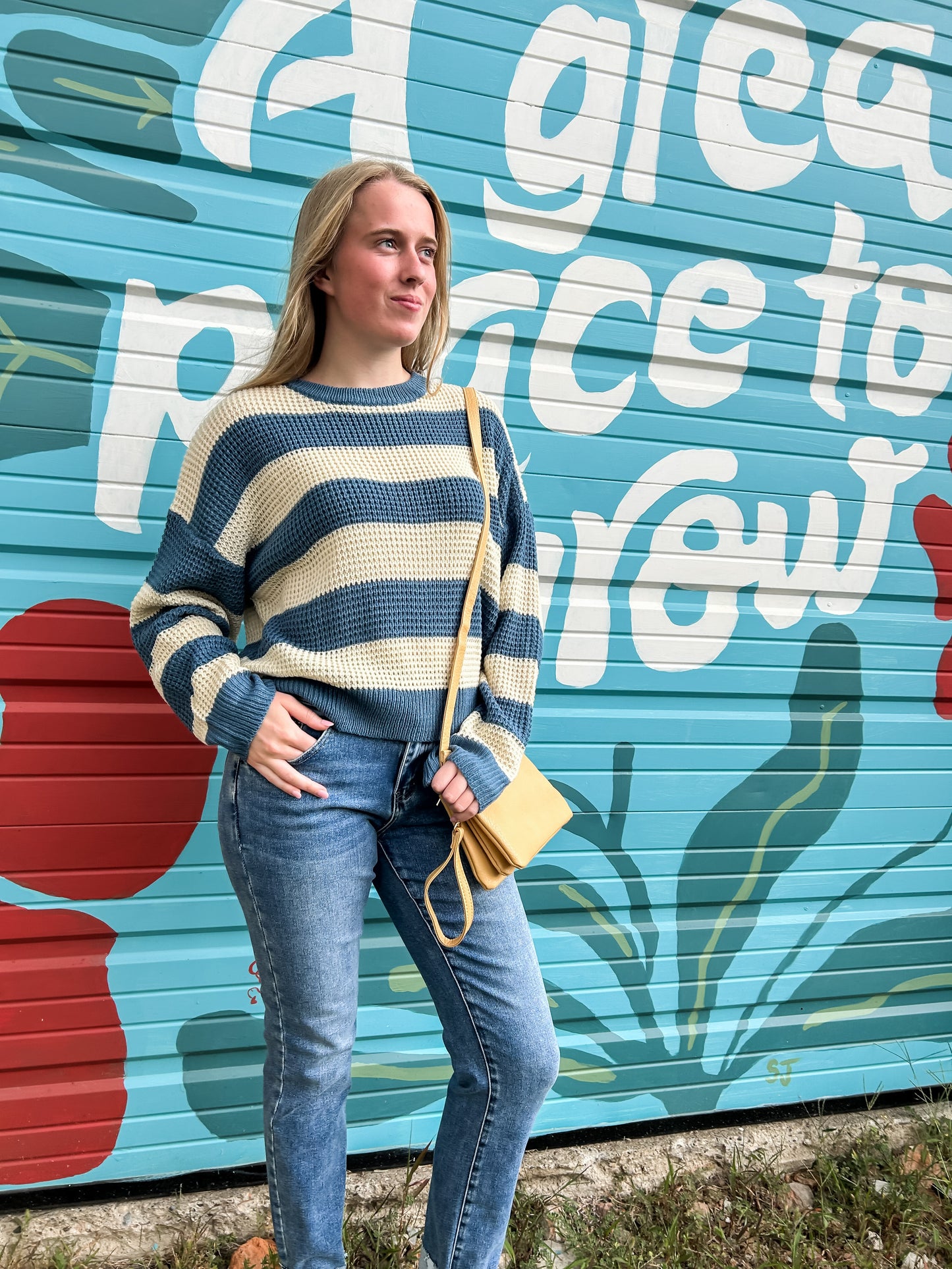 Loose Fit Striped Round Neck Long Sleeve Sweater