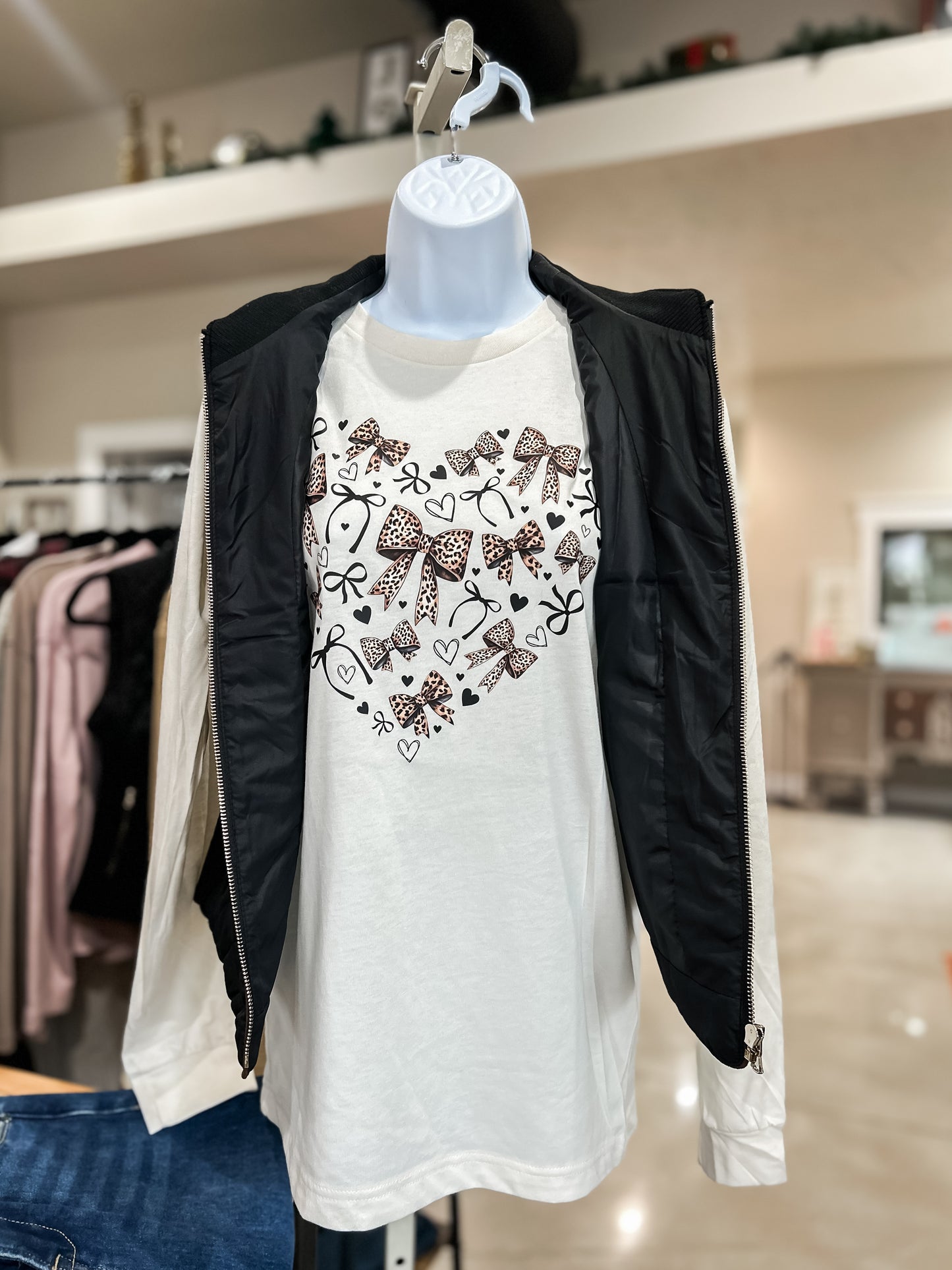 Cheetah Heart Bow Long Sleeve