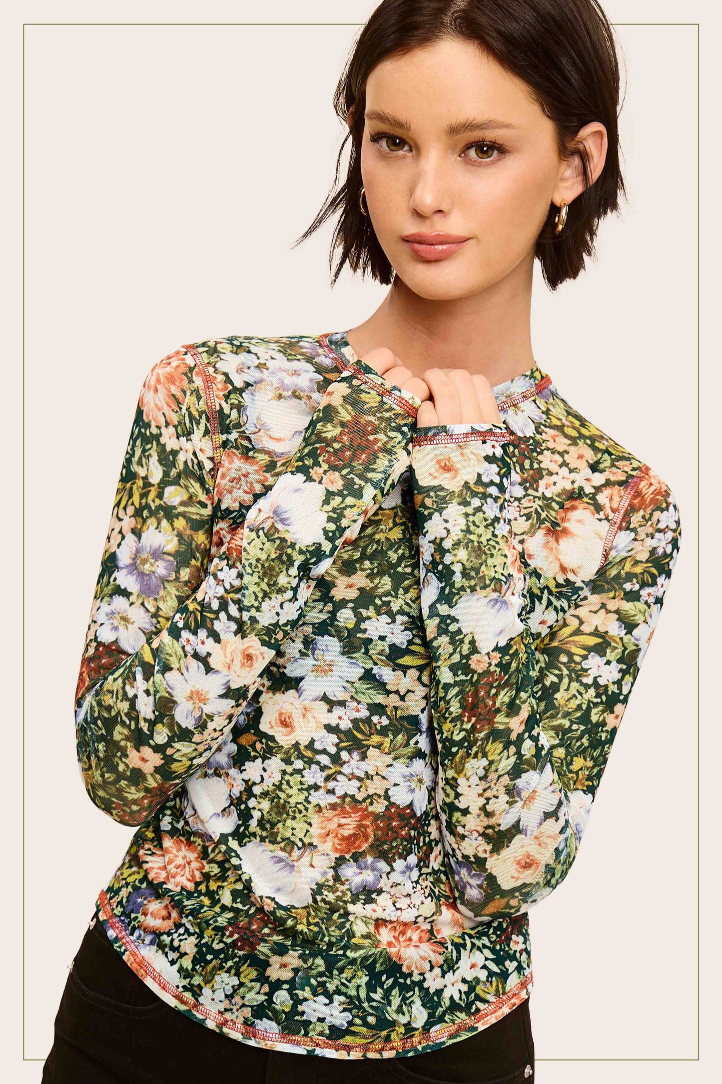 Semi Sheer Floral Mesh Layering Top